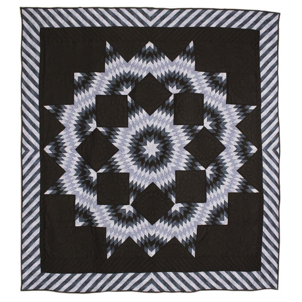 Split Star Midnight King Queen Amish Quilt 101x109