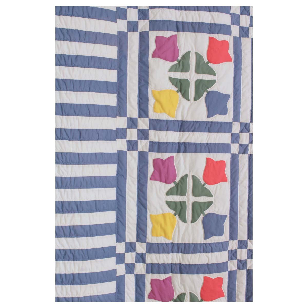 Tulip Applique Blue White Queen Amish Quilt 96x112