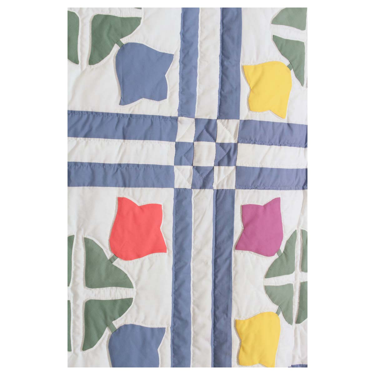 Tulip Applique Blue White Queen Amish Quilt 96x112