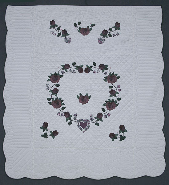 Heart of Roses Applique Amish Quilt 94x105