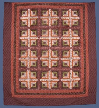 Earthtone Log Cabin Amish Quilt 102x115