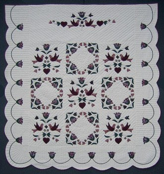 Distelfink Bouquet Applique Amish Quilt 102x112