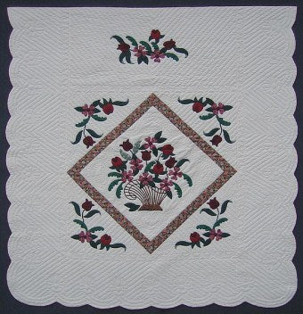 Victorian Basket of Flowers Applique Amish Quilt 102x113