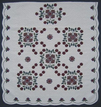 Windblown Rose Applique Amish Quilt 102x114