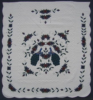 Peacock Applique Amish Quilt 102x114