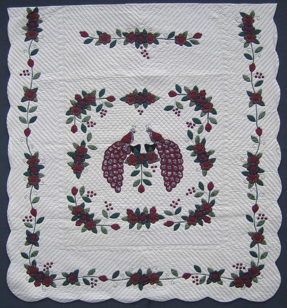 Peacock Applique Amish Quilt 101x114