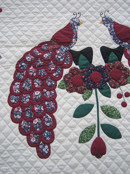 Peacock Applique Amish Quilt 101x114