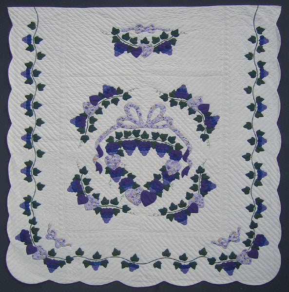 Basket Grapes Applique Amish Quilt 101x109