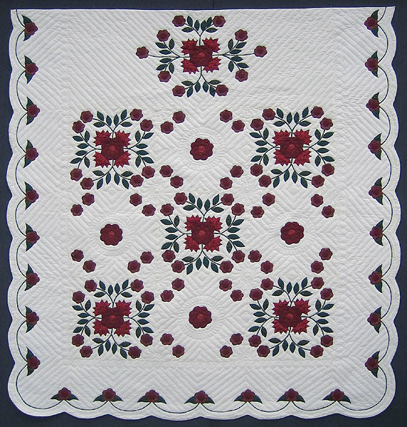 Windblown Rose Applique Amish Quilt 101x112