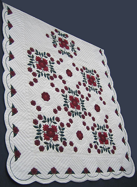 Windblown Rose Applique Amish Quilt 101x112