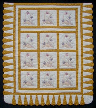Flower Basket Embroidered Amish Quilt