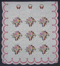 Pastel Baskets of Blooms Applique Amish Quilt 102x113