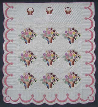 Pastel Baskets of Blooms Applique Amish Quilt 102x113