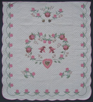 Dove in Rose Garden Applique Amish Quilt 100x111