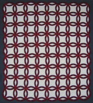 Red Double Wedding Ring Amish Quilt 100x115
