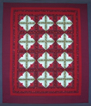 Log Cabin Patchwork Amish Quilt Red Green 100x114