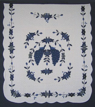 Peacock Applique Amish Quilt Blue 101x112