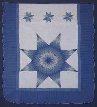 Lone Star Patchwork Amish Quilt Blue 88x98