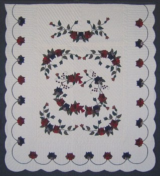 Songbird Blooms Applique Amish Quilt 101x114