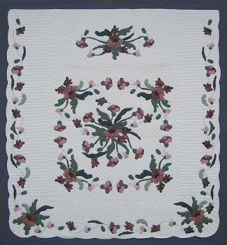 Poppy Garden Applique Amish Quilt 102x111