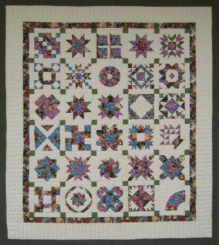 Blue Floral Sampler Patchwork Amish Quilt 99x113