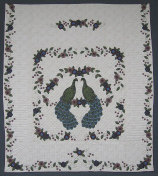 Peacock Glory Applique Amish Quilt 100x115