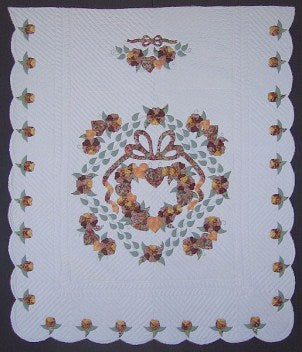 Country Rose Applique Amish Quilt Yellow 98x113
