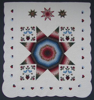 PA Dutch Lone Star Patchwork Amish Quilt 103x112