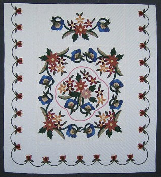 Bunches Flowers Applique Amish Quilt 101x114
