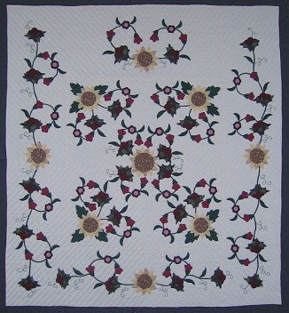 Sunflower Garden Applique Amish Quilt 101x111