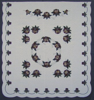 Roses Circle Applique Amish Quilt 104x113