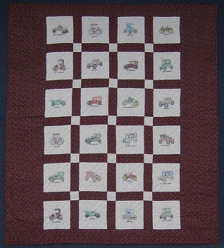 Antique Car Embroidery Amish Quilt 85x97