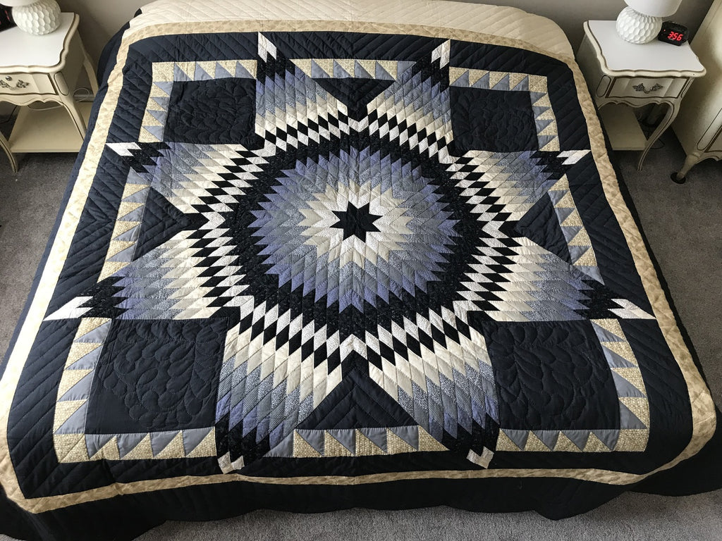 Lone Star Sawtooth Border Quilt Blue