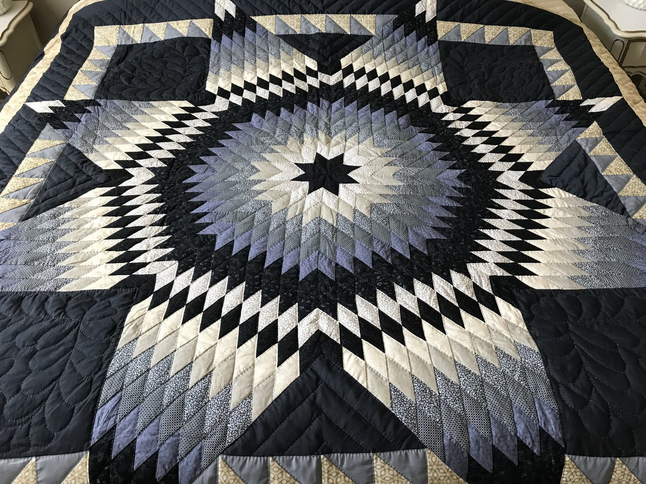Lone Star Sawtooth Border Quilt Blue