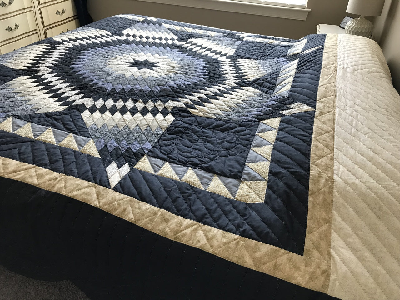 Lone Star Sawtooth Border Quilt Blue