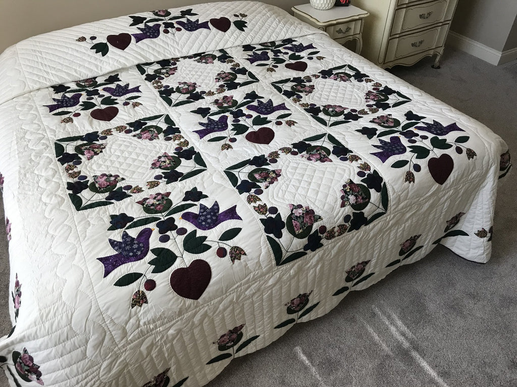 Songbirds in Garden Floral Applique