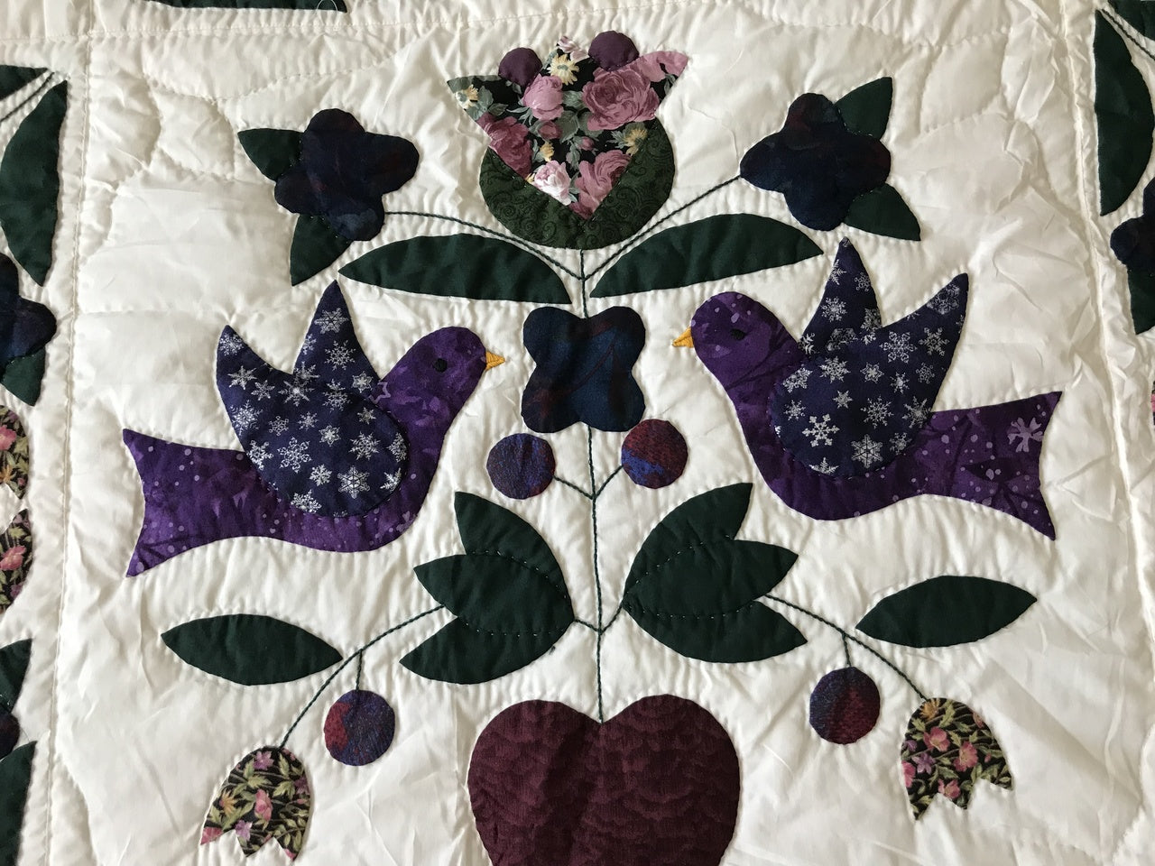 Songbirds in Garden Floral Applique