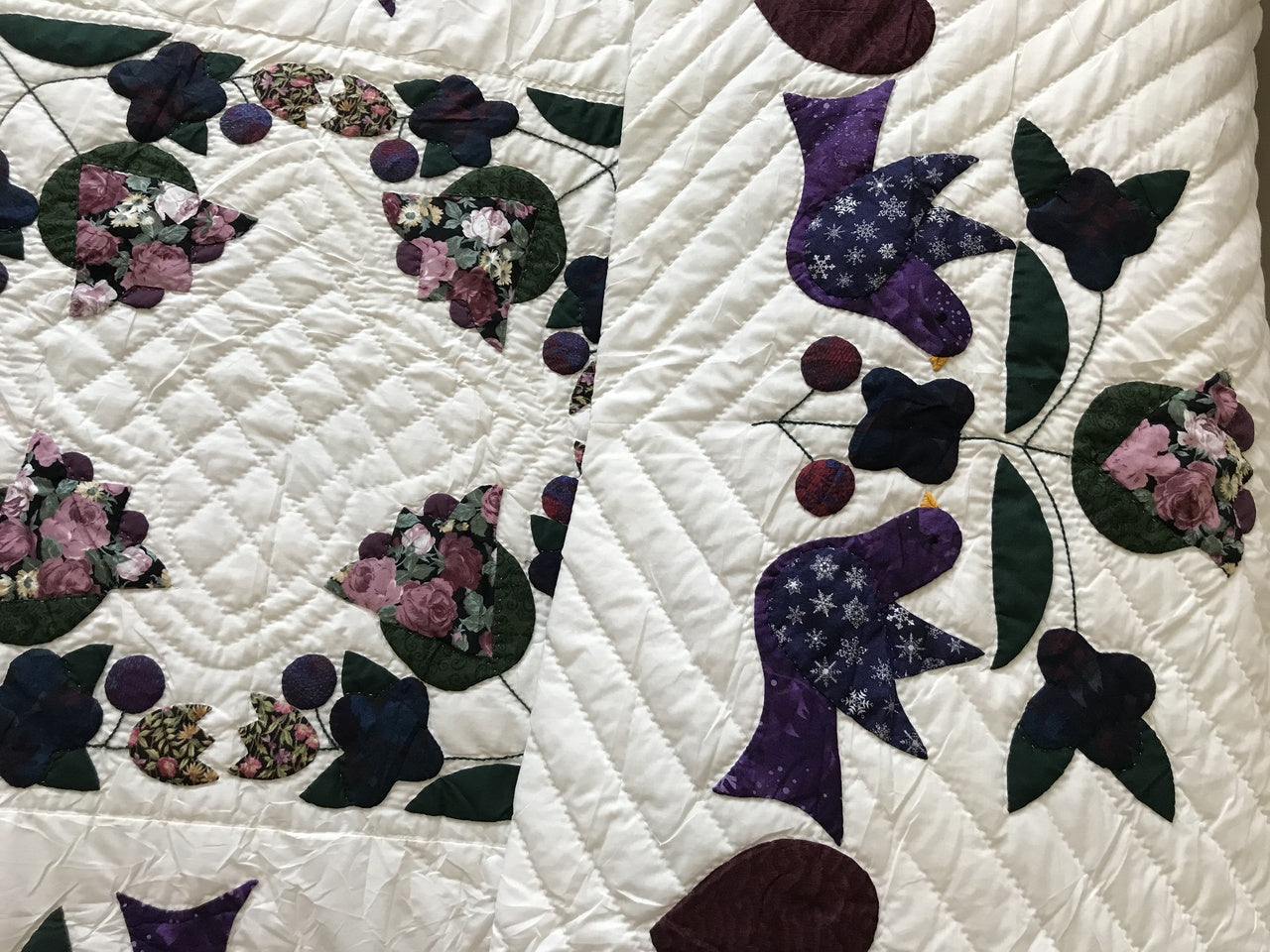 Songbirds in Garden Floral Applique