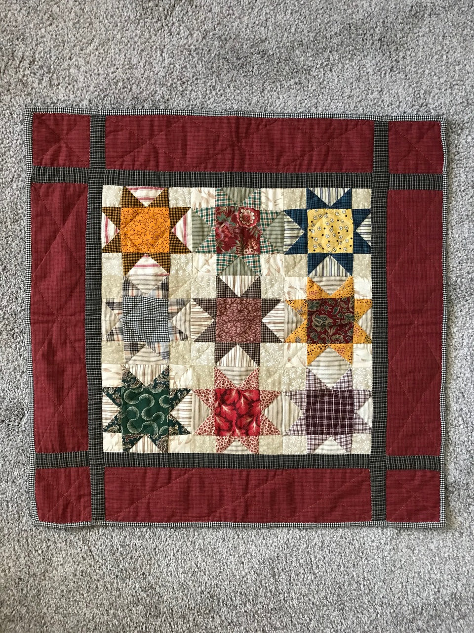 Ohio Star Hand Quilted Quilt Wall Hanging 22x22