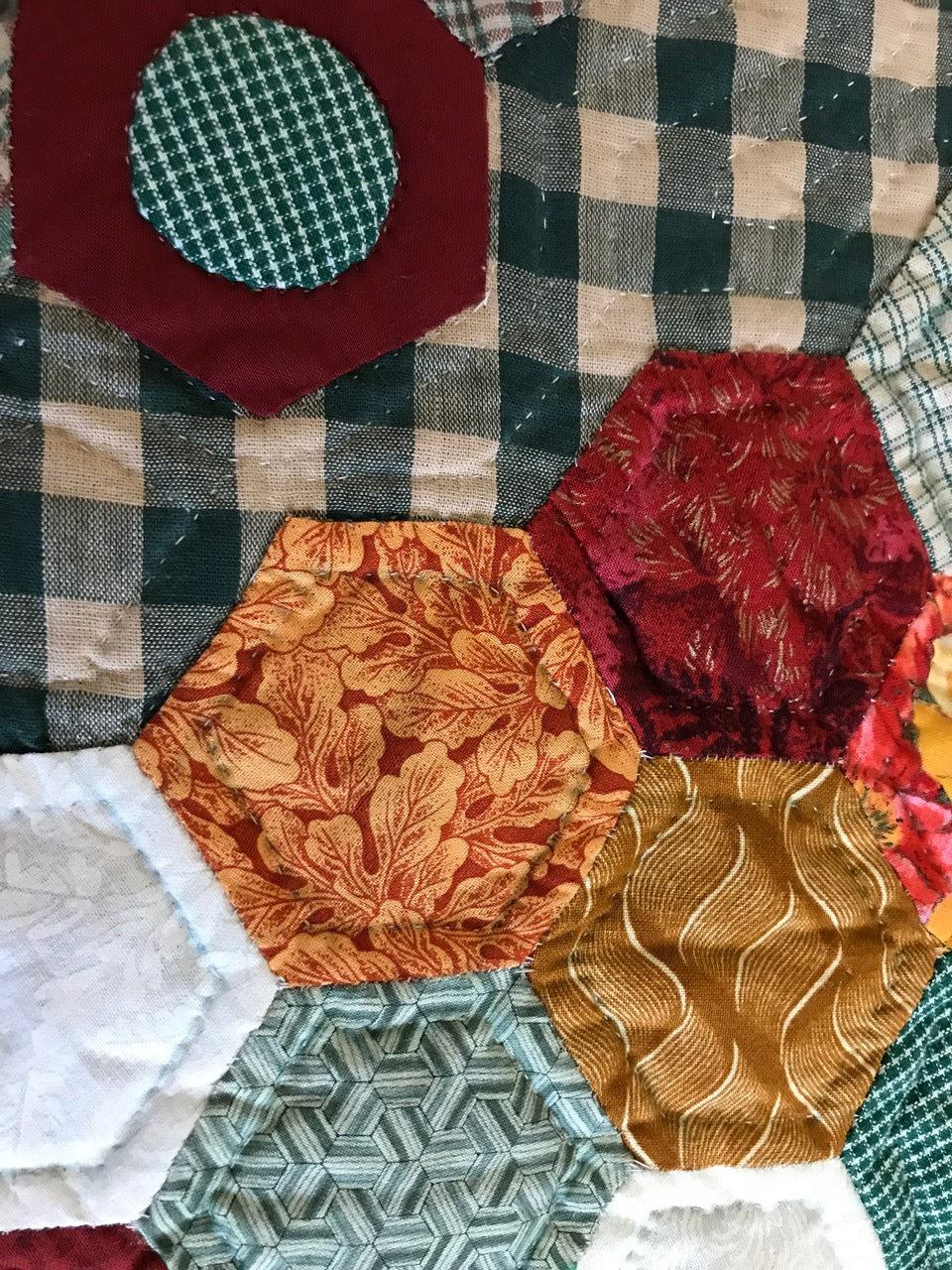 Grandma Flower Garden Hand Quilted Quilt Wall Hanging