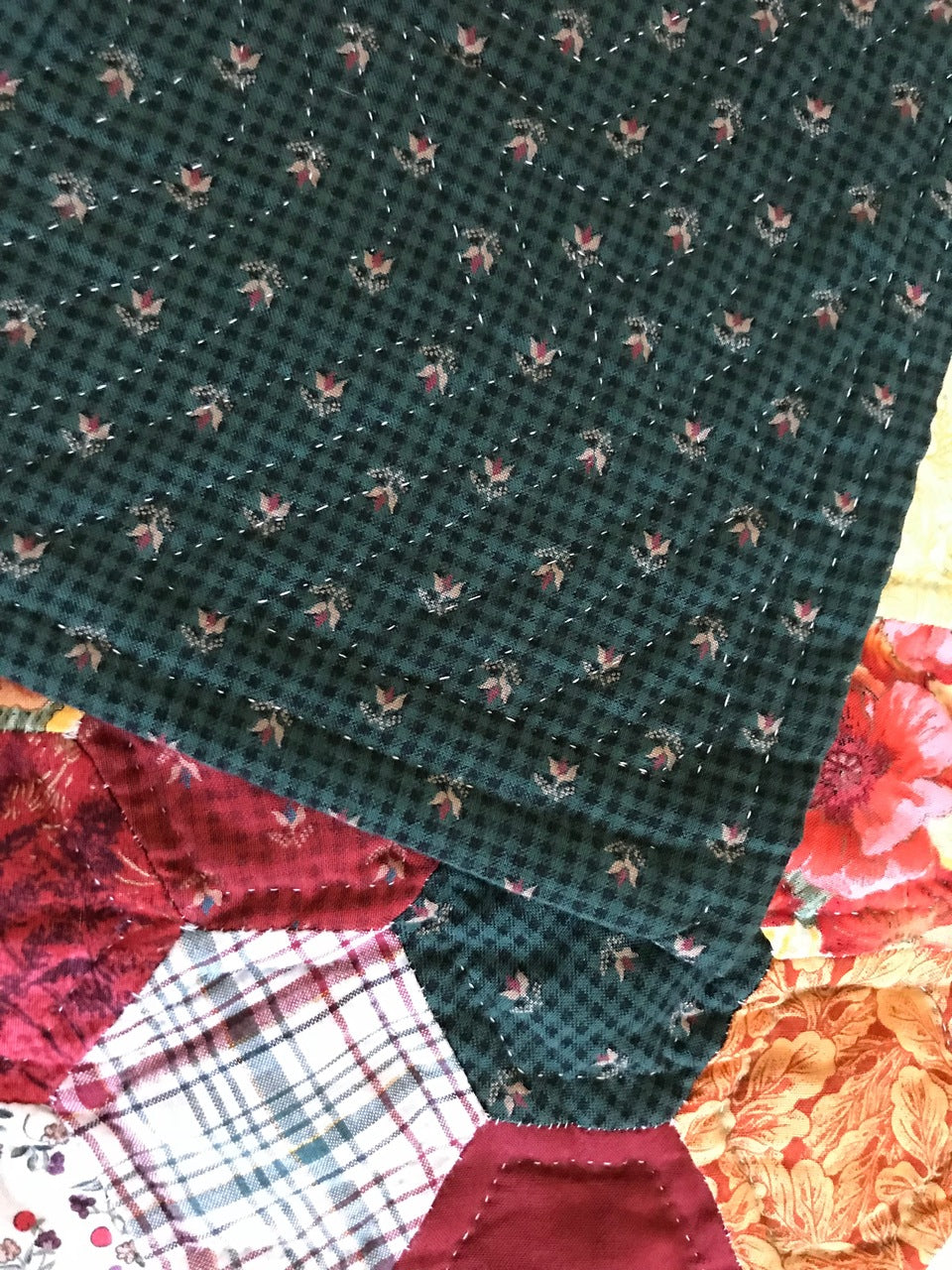 Grandma Flower Garden Hand Quilted Quilt Wall Hanging
