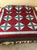 Log Cabin Cranberry Gray Amish Quilt 102x107