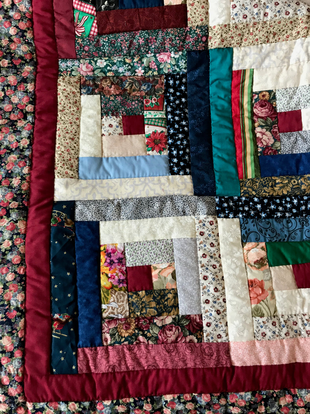 Grandmas Scrap Log Cabin Patchwork Amish Quilt 99x108