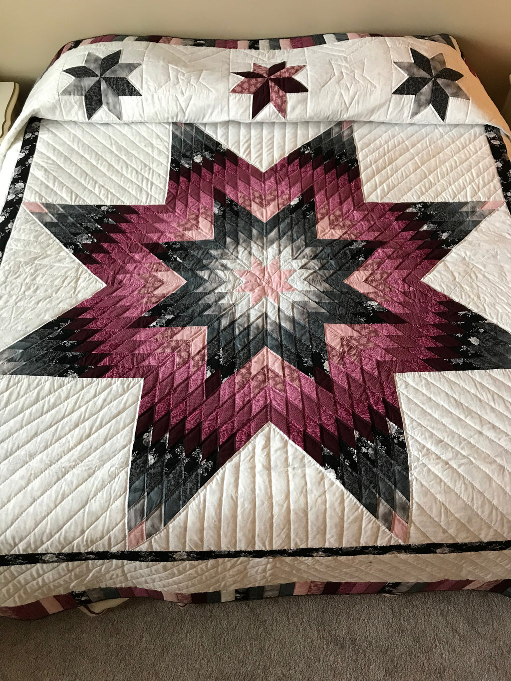 Gray Burgundy Lone Star Patchwork