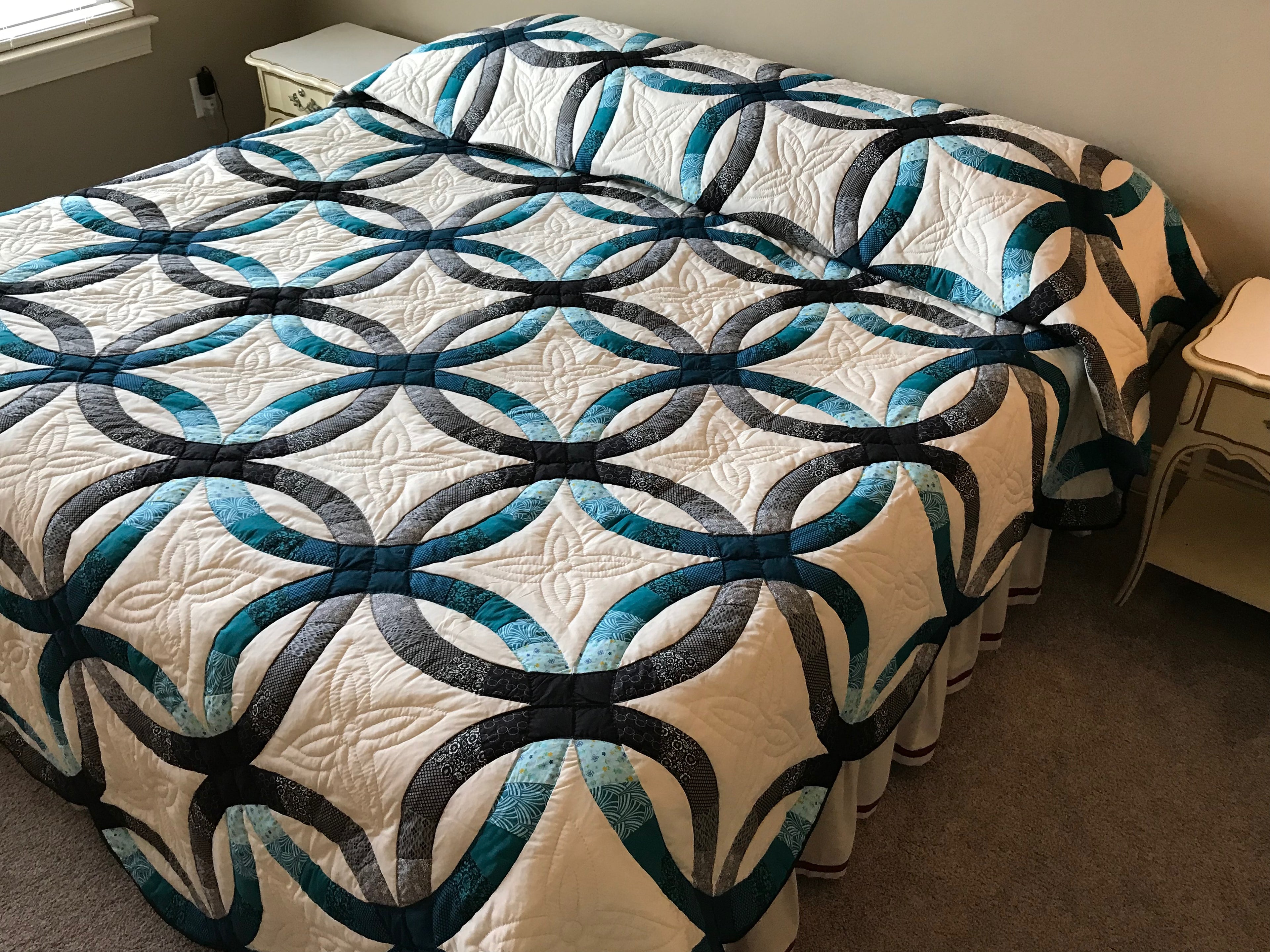 Teal Gray Wedding Ring Patchwork