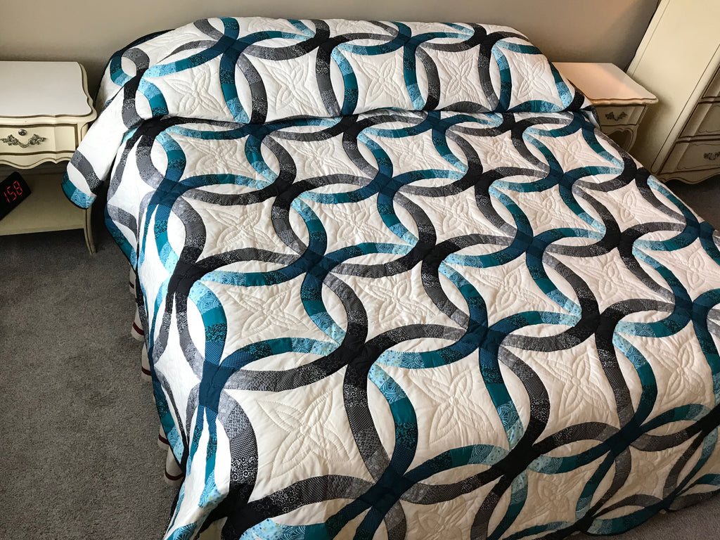 Teal Gray Wedding Ring Patchwork