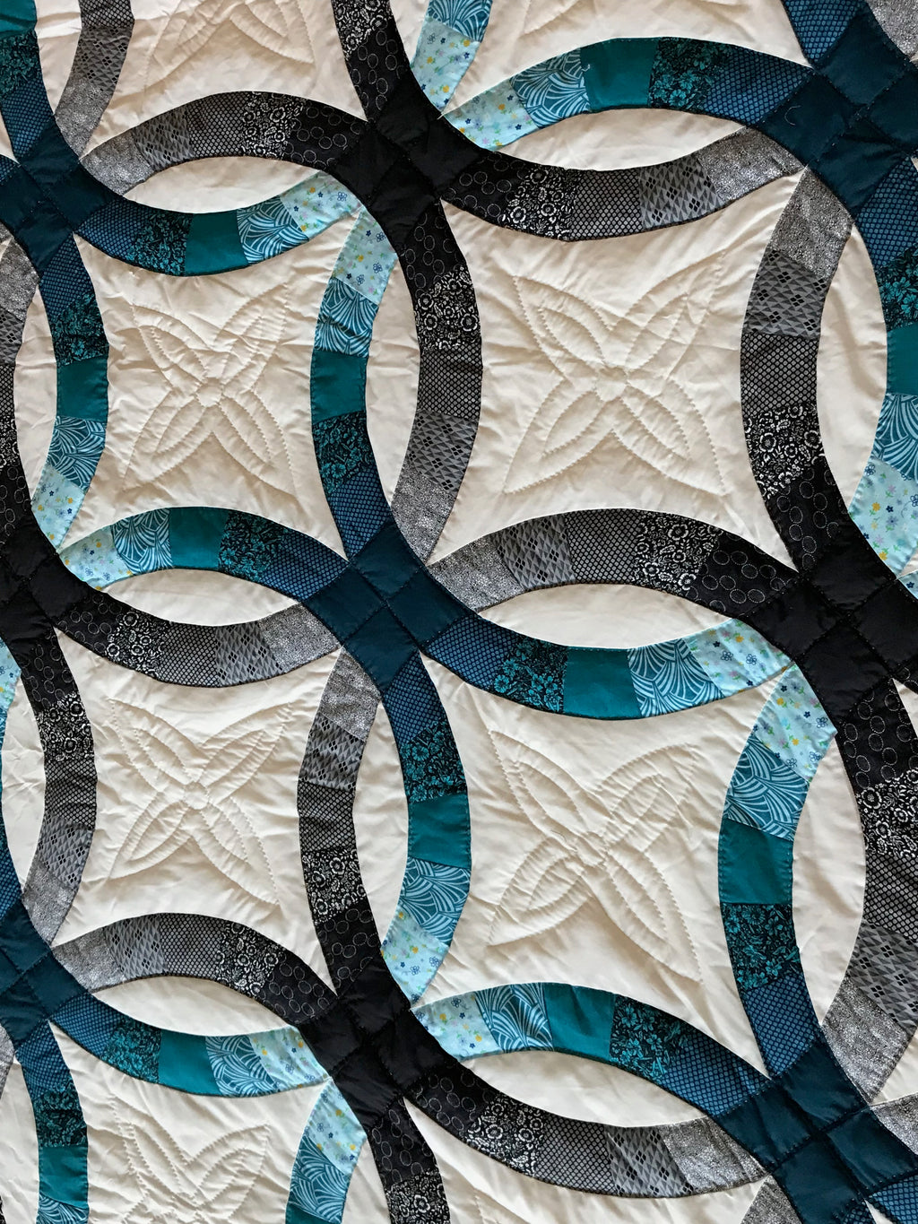 Teal Gray Wedding Ring Patchwork