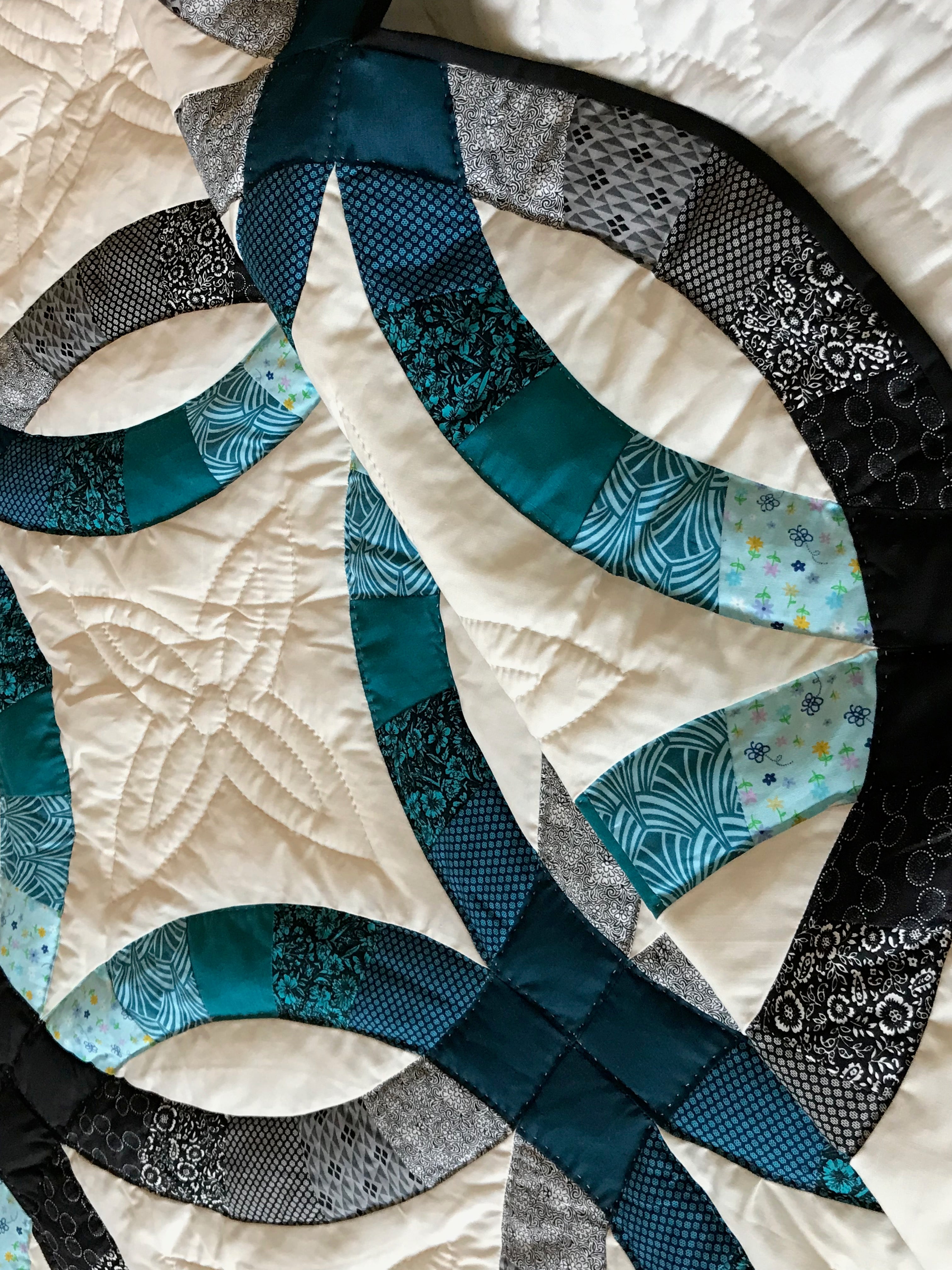 Teal Gray Wedding Ring Patchwork