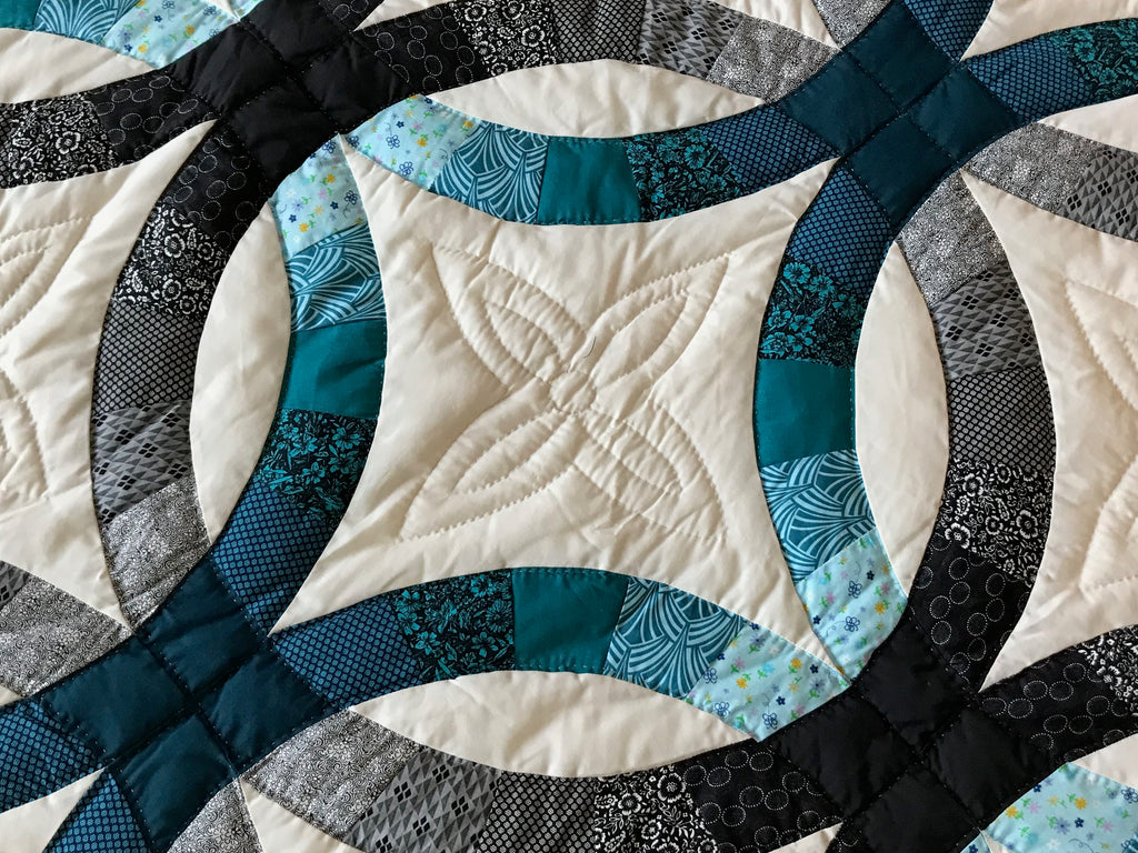 Teal Gray Wedding Ring Patchwork