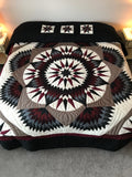 Feathered Compass Star Patchwork Amish Quilt 98x111. V133.HMA